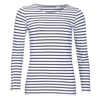 SOL'S Ladies Marine Long Sleeve Striped T-Shirt Thumbnail